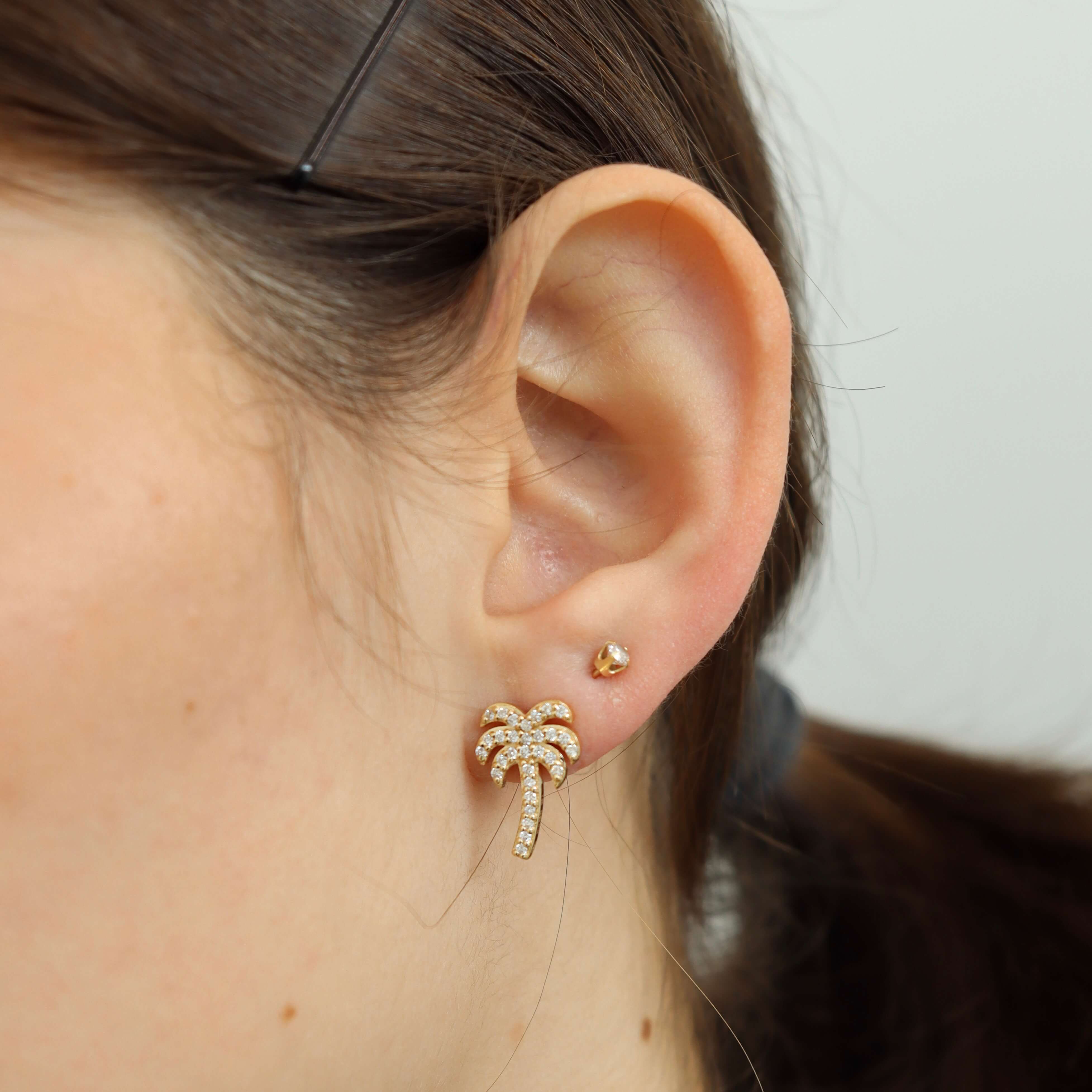 14K Palm Tree Diamond Studs (Sample Sale) Earrings IceLink-CAL   